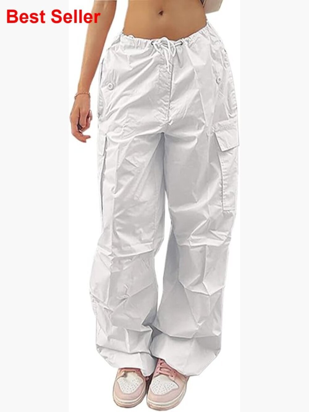 Polyester Parachute Pants Elastic Waist Cargo Hiking Pants